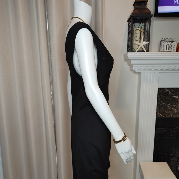 TART COLLECTIONS V-NECK MIDI DRESS WITH PU LEATHER TRIM, BLACK 2X - Picture 3 of 8